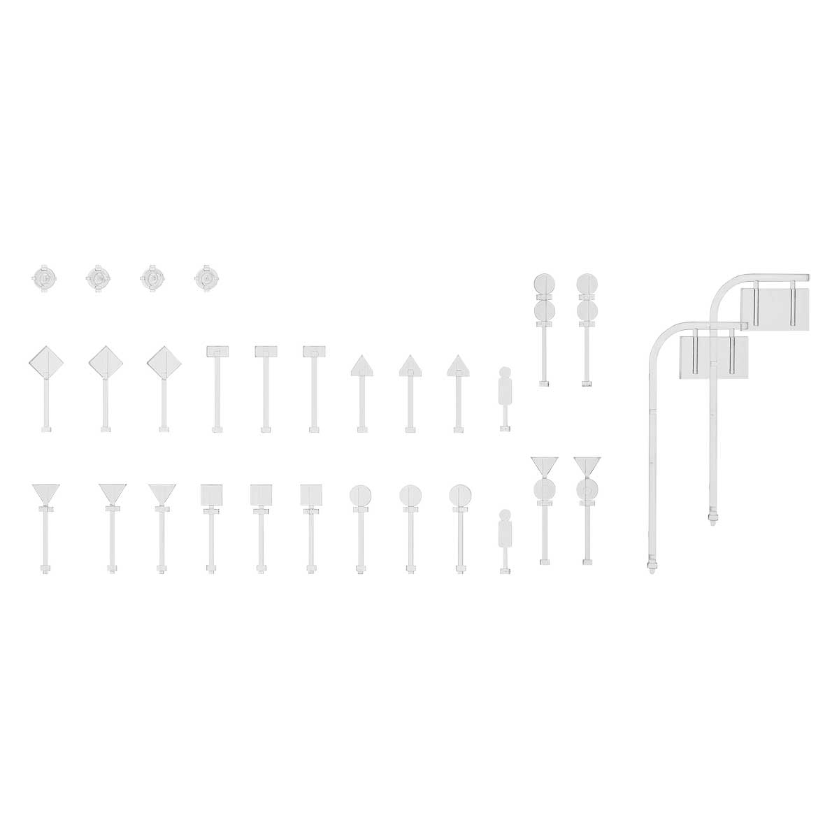 2631＞道路標識セット（クリア）｜着色済みストラクチャー｜Nゲージ