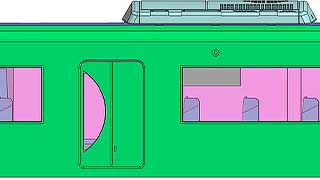 外から見た側面行先表示部のイメージ画像です。特徴的な乗降ドアも忠実に再現いたします。